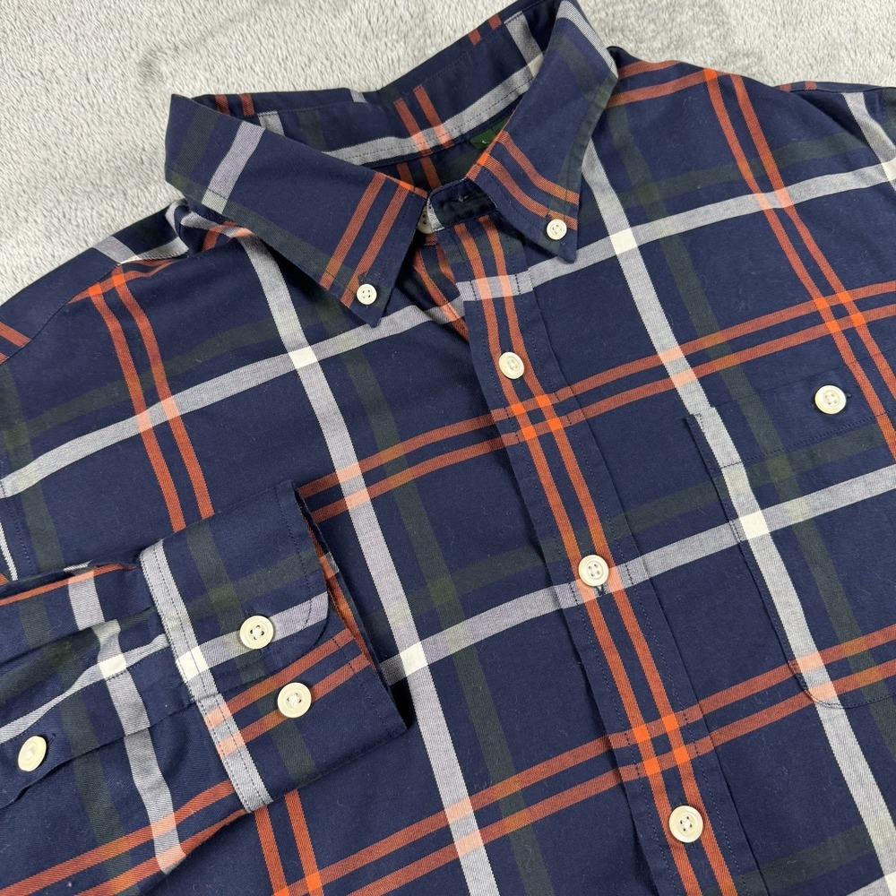 Orvis Shirt Men's Large Classic Fit Blue Plaid Button-Down Cotton Long Sleeve